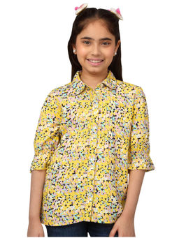 Cantabil - Girls Yellow Floral Print Casual Shirt Top