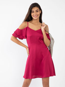 Zink London - Womens Maroon Solid Dress