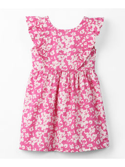 Beebay - Girls Pink Floral Printed Frill Knee Length Dress