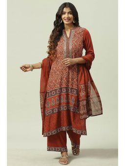 Biba - Rust Printed Kurta with Palazzo & Dupatta (Set of 3)