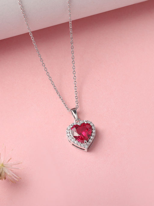 Ornate Jewels 925 Silver 3 Carat Red Ruby Heart Shape Pendant With Chain For Women & Girls (One Size)