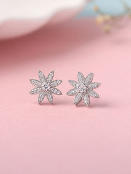 Ornate Jewels - 925 Silver American Diamond Flower Stud Earring For Women & Girls (Adjustable)