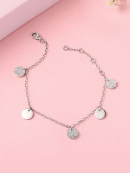 Ornate Jewels - 925 Silver Disc Charm Adjustable Bracelet For Women & Girls (One Size)