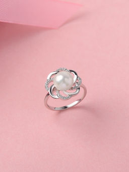 Ornate Jewels - 925 Silver 8 Mm Pearl Flower Ring For Women & Girls (One Size)