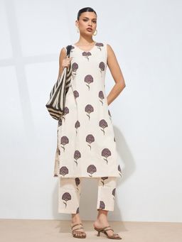 Shaily - Women's Rama Floral Printed Pure Flex Cotton Off White Co-Ord Set