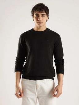 Calvin Klein - Men Solid Regular Fit Cotton Black Sweater