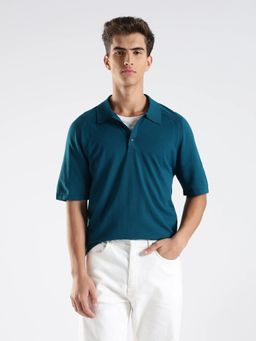 Calvin Klein - Men Teal Solid Regular Fit Viscose Polo T-Shirt
