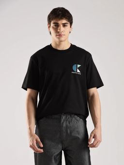 Calvin Klein - Men Embroidered Black Logo Relaxed Fit Cotton T-Shirt