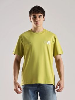 Calvin Klein - Men Yellow Embroidered Logo Relaxed Fit Cotton T-Shirt