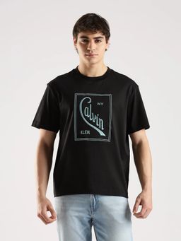 Calvin Klein - Men Embroidered Black Logo Relaxed Fit Cotton T-Shirt