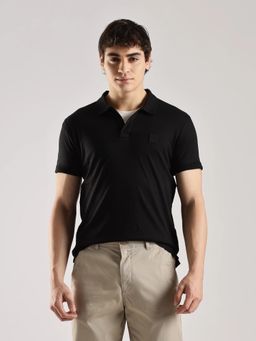 Calvin Klein - Men Solid Regular Black Fit Cotton Polo T-Shirt