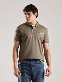 Calvin Klein - Men Brown Embroidered Logo Regular Fit Cotton Polo T-Shirt
