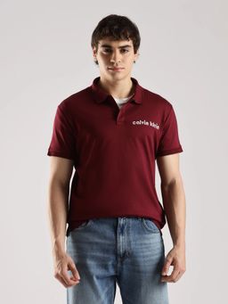 Calvin Klein - Men Maroon Embroidered Logo Regular Fit Cotton Polo T-Shirt