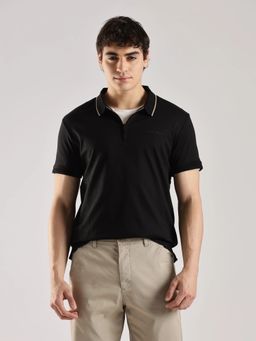 Calvin Klein - Men Solid Black Regular Fit Cotton Polo T-Shirt