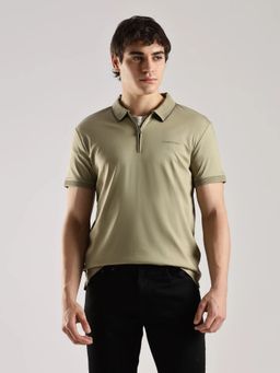 Calvin Klein - Men Olive Solid Regular Fit Cotton Polo T-Shirt