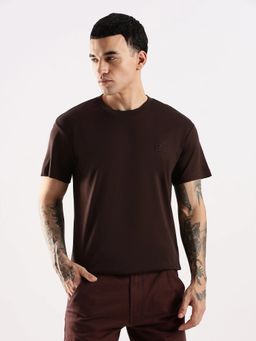 Calvin Klein - Men Brown Solid Regular Fit Cotton T-Shirt