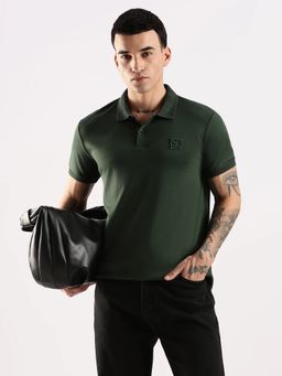 Calvin Klein - Men Green Solid Regular Fit Cotton Polo T-Shirt