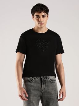 Calvin Klein - Men Embroidered Black Logo Regular Fit Cotton T-Shirt