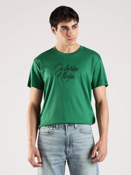 Calvin Klein - Men Green Embroidered Logo Regular Fit Cotton T-Shirt