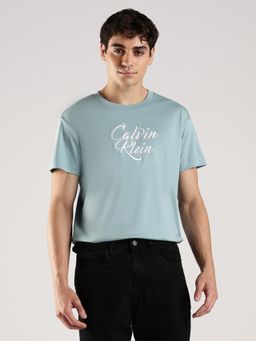 Calvin Klein - Men Blue Embroidered Logo Regular Fit Cotton T-Shirt