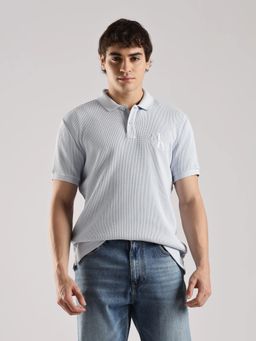 Calvin Klein - Men Blue Embroidered Logo Relaxed Fit Polyamide Polo T-Shirt