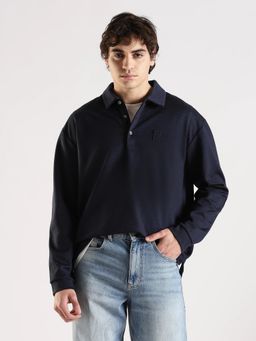 Calvin Klein - Men Navy Blue Solid Relaxed Fit Polyester Polo T-Shirt