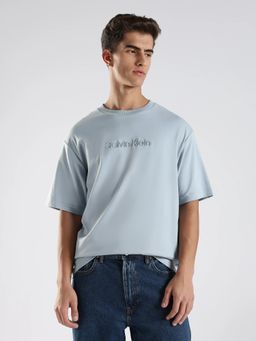 Calvin Klein - Men Embroidered Blue Logo Relaxed Fit Cotton T Shirt
