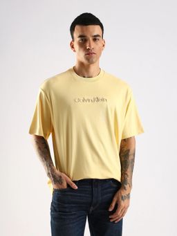 Calvin Klein - Men Yellow Embroidered Logo Relaxed Fit Cotton T Shirt