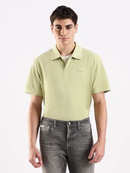 Calvin Klein - Men Green Solid Relaxed Fit Cotton Polo T-Shirt