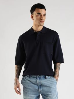 Calvin Klein - Men Navy Blue Solid Relaxed Fit Viscose Polo T-Shirt