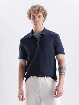 Calvin Klein - Men Navy Blue Solid Regular Fit Cotton Polo T-Shirt