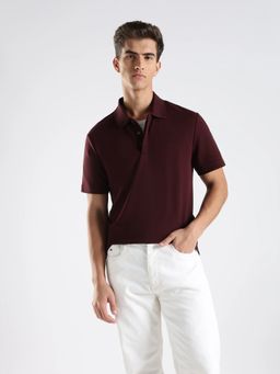 Calvin Klein - Men Maroon Solid Regular Fit Cotton Polo T-Shirt
