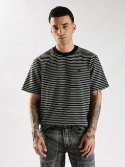 Calvin Klein - Men Striped Black Relaxed Fit Cotton T-Shirt