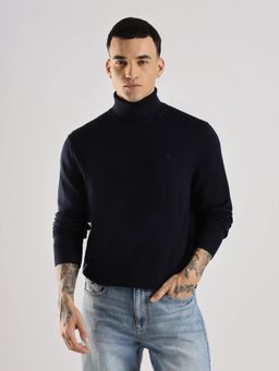 Calvin Klein - Men Solid Regular Fit Wool Blue Sweater