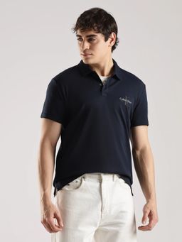 Calvin Klein - Men Navy Blue Embroidered Logo Regular Fit Cotton Polo T-Shirt