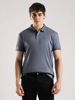 Calvin Klein - Men Grey Solid Regular Fit Cotton Polo T-Shirt