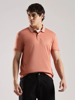 Calvin Klein - Men Peach Solid Regular Fit Cotton Polo T-Shirt