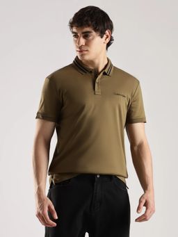 Calvin Klein - Men Olive Solid Regular Fit Cotton Polo T-Shirt