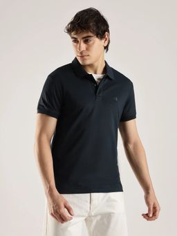 Calvin Klein - Men Navy Blue Solid Slim Fit Polyester Polo T-Shirt