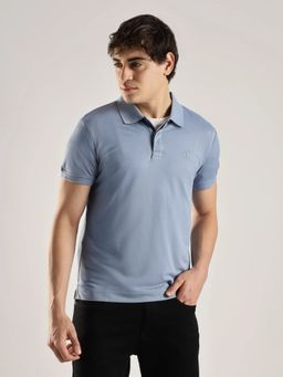 Calvin Klein - Men Blue Solid Slim Fit Polyester Polo T-Shirt