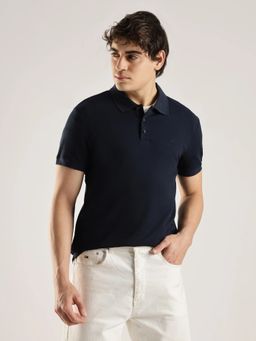 Calvin Klein - Men Navy Blue Solid Slim Fit Cotton Polo T-Shirt