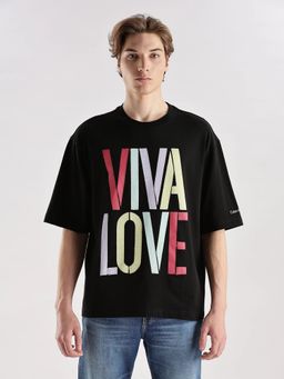 Calvin Klein - Men Typographic Black Regular Fit Cotton T-Shirt