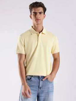 Calvin Klein - Men Yellow Solid Regular Fit Cotton Polo T-Shirt