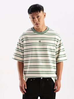 Calvin Klein - Men White Striped Relaxed Fit Cotton T-Shirt