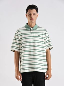 Calvin Klein - Men White Striped Relaxed Fit Cotton Polo T-Shirt
