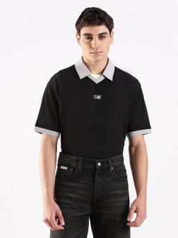 Calvin Klein - Men Solid Black Relaxed Fit Cotton Polo T-Shirt