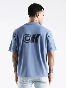 Calvin Klein - Men Blue Logo Relaxed Fit Cotton T-Shirt