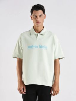 Calvin Klein - Men White Typographic Cotton Polo T-Shirt