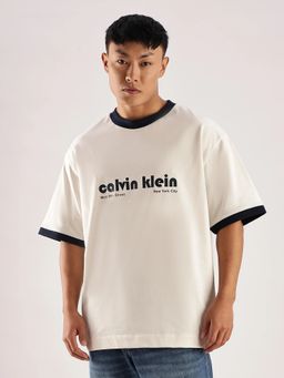 Calvin Klein - Men White Typographic Relaxed Fit Cotton T-Shirt