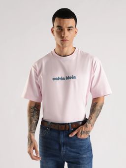 Calvin Klein - Men Pink Logo Relaxed Fit Cotton T-Shirt